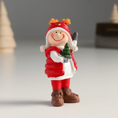 Polystone souvenir "Baby in red glassy vest and hat with horns" MIX 4x4x9.5 cm-1