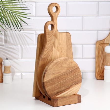 A set of cutting boards from an oak "Fantasy" with a stand, 3 pcs