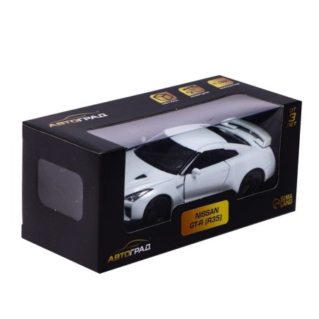 Metal machine Nissan GT-R (R35), 1:32, doors, inertia, white color open-4