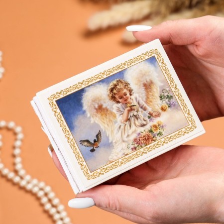 Casket "Angel with birds", white, 8 × 10.5 cm, lacquer miniature-2