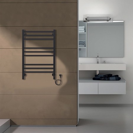 Electric heated towel rail Azario Ancona 500/800 square, 9 sections, Dimmer right, black 104-3