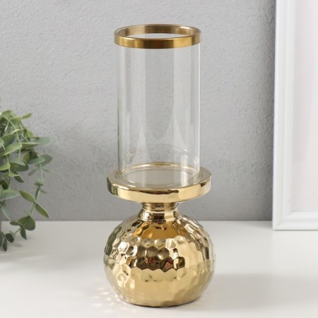 Ceramics candlestick, glass for 1 candle "Lodzhuar" d = 8 cm gold 10.5x10.5x26 cm-1