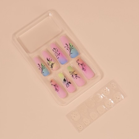Follow nails "Frigs", 12 pcs, with adhesive plates, ballerina shape, multi -colored-1