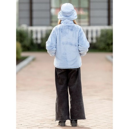 Fur jacket for a girl, height 116 cm, blue color-3