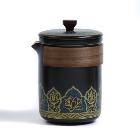 A set for a tea ceremony 6 items per 3 people: a cup 50 ml, a kettle 280 ml, black-1