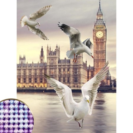 Diamond mosaic with partial filling of "Seagulls", 30 x 40 cm, canvas. Set for creativity-3