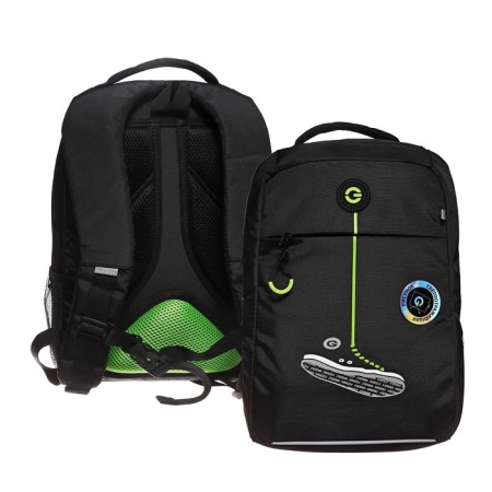 School backpack, 39 x 26 x 19 cm, Grizzly, ergonomic back, laptop department, black