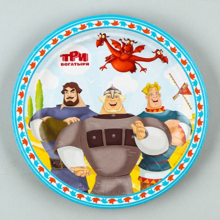A set of paper plates, three heroes, d = 18 cm, set 6 pcs.