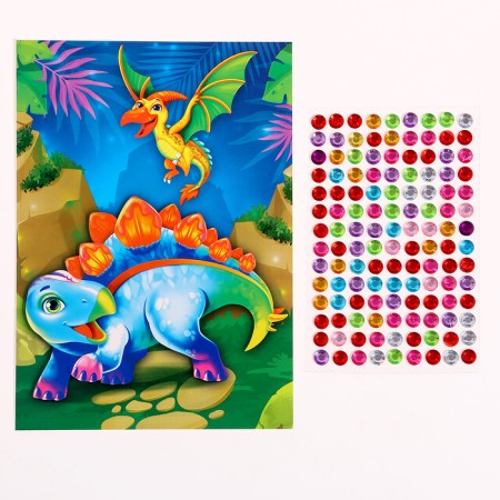 Application with rhinestones for children "Dino", A6, a set for creativity-1