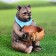 Garden figure-feeder for animals "Bear with stump" Polystone, 23 cm, medium, winter