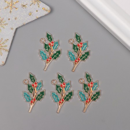 Decor for creativity metal, enamel "Branch of mountain ash" 3.3x1.9 cm-2