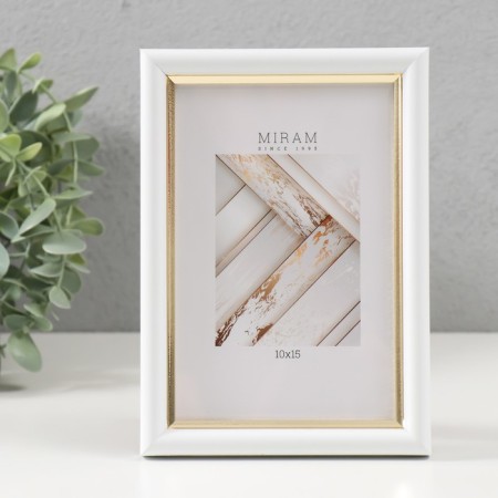 Photo frame Plastic Gallery 10x15 cm, 636461 white with gold (plastic screen)