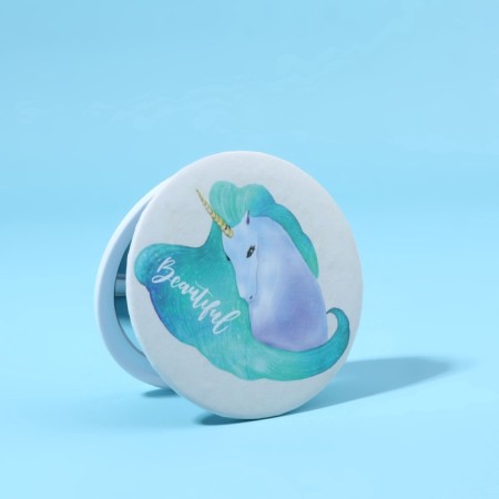 Folding mirror "unicorns", d = 7.5 cm, white/turquoise color-3