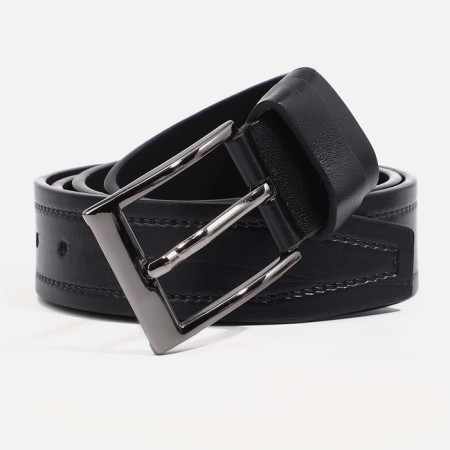 Male belt, width 4 cm, screw, buckle metal, black color