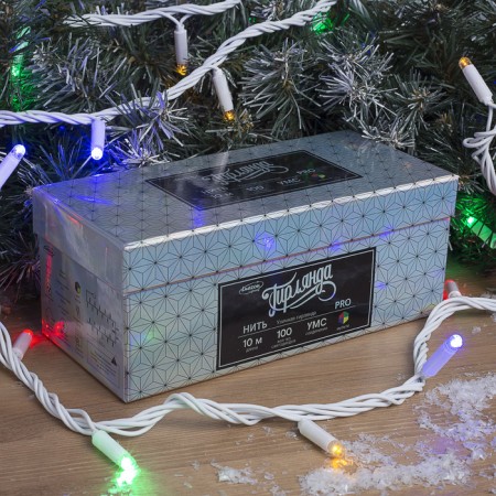 Garland "thread" 10 m, IP65, UMS, white thread, 100 LED, glow of multi, 220 V-4