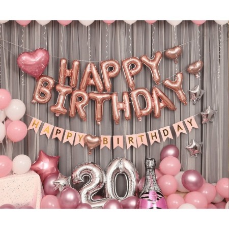 Foil ball 16 "Happy Birthday", capital letters, color pink gold-2