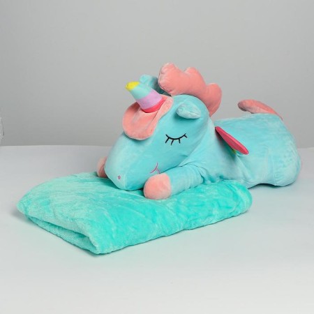 Soft toy "Unicorn", with a blanket, blue color