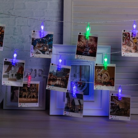 Garland “thread” 4.5 m with nozzles “clothespins”, IP20, transparent thread, 20 LED, glow RG/RB, blinking, 220 V