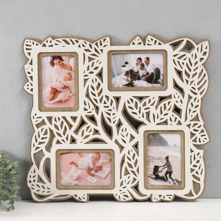 Photo frame LHDF "Leaves" 46x51 in 4 photos 10x15 cm, col. White oak (plastic screen)