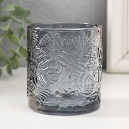 Bank for candles glass "Palm leaves" Transparent black 200 ml 7x7x8 cm-1