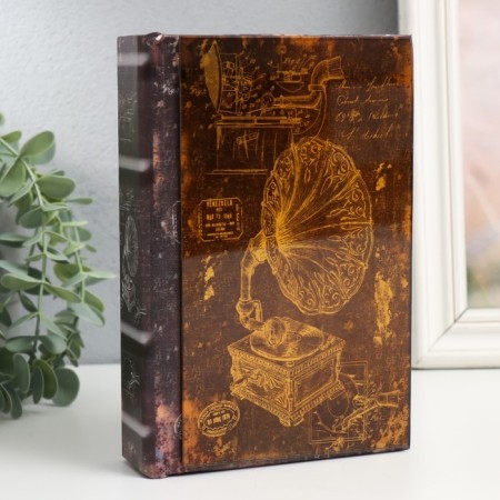 Broken cabinet wood to leatherette, glass "Gramophone" 4.3x12x18 cm