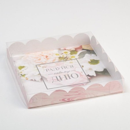 Cookie box, confectionery packaging with PVC lid, “Rejoice New Day”, 18 x 18 x 3 cm-1