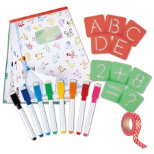 Developing gaming set 3 in 1 for children (English alphabet, account, draw by stencils)