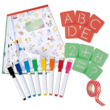 Developing gaming set 3 in 1 for children (English alphabet, account, draw by stencils)