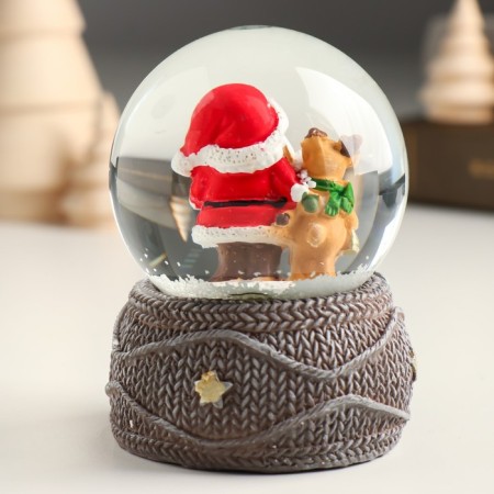 Souvenir Polystone Water Ball "Santa Claus with Olesha in the forest" 7x7x9 cm-3