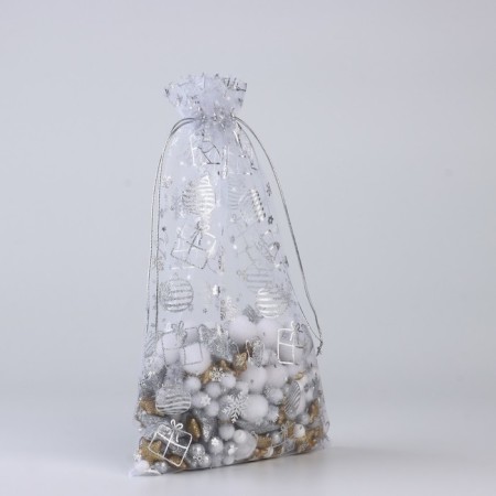 Gift bag "New Year's gifts", organza, white, 20 x 30 cm, New Year-2