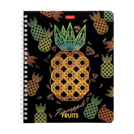 A notebook of 96 sheets in a cage on the crest "Precious fruits", covered cardboard, matte lamination, 3D foil, block 65, 4V, mix-4