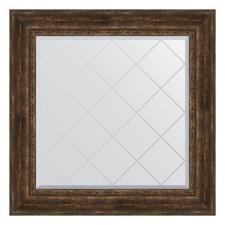 Mirror with engraving in the baguette frame, aged tree with an ornament of 120 mm, 92x92 cm