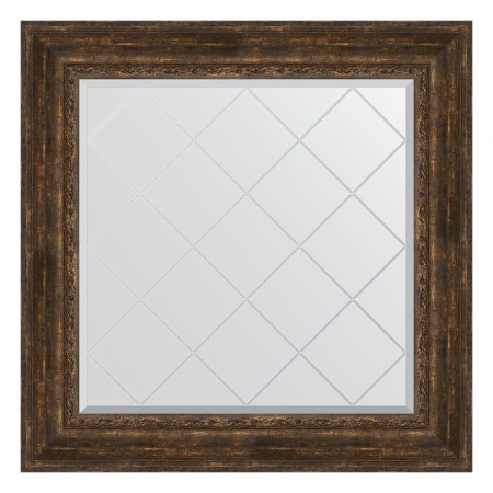 Mirror with engraving in the baguette frame, aged tree with an ornament of 120 mm, 92x92 cm