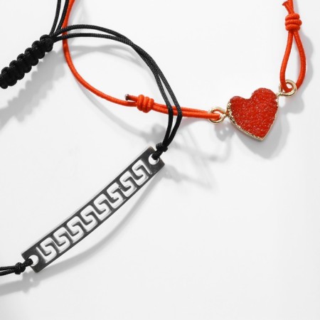 Bracelets "Demetrons" heart and pattern, black-red color, 7 cm-2