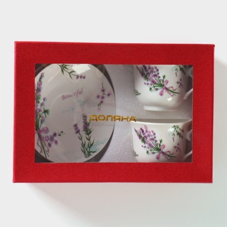Service Porcelain Tea Daulay "Lavender", 4 items: 2 cups 220 ml, 2 saucers d = 14.2 cm, white color-8
