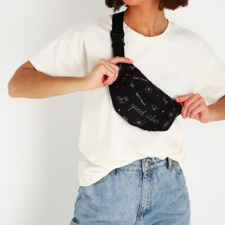 Bag on the belt Good Vibes, 32x8x15 cm, lightning departure, black-7