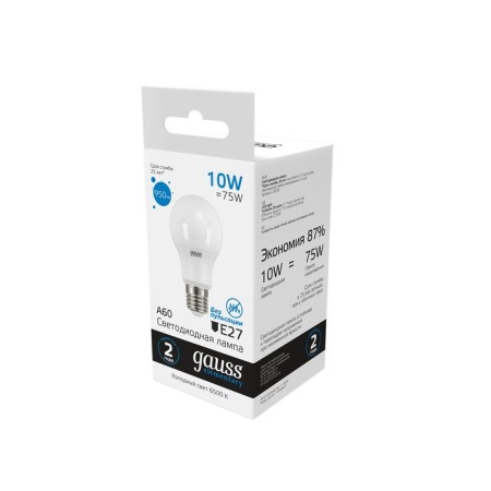 LED LED ELEMENTARY 10W A60 6500K cold. Bel. E27 950lm Gauss 23230-3