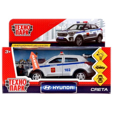 Metal Hyundai Creta “Police”, 12 cm, light and sound effects, doors open-1