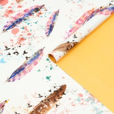 Бумага упаковочная глянцевая, двусторонняя "Перья", рисунок, 100 х 70 см