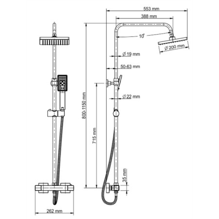 Shower system Wasserkraft A15502, tropical shower, thermostat, hand watering can, chrome-7