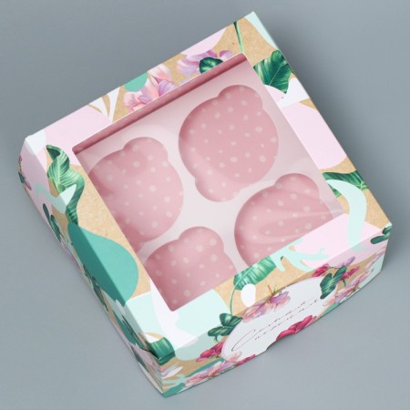 Capcake box, confectionery packaging double -sided, 4 cells “The most tender”, 16 x 16 x 10 cm-2