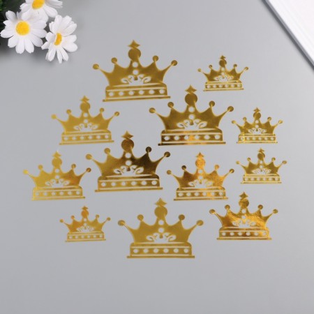 Stick paper, plastic "Crown" gold shine set 12 pcs 3 sizes