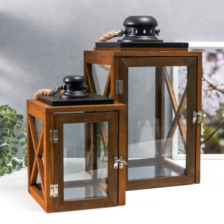 Climber Wood, Glass "Chalet" set 2 pcs 21x21x38, 16x16x26 cm