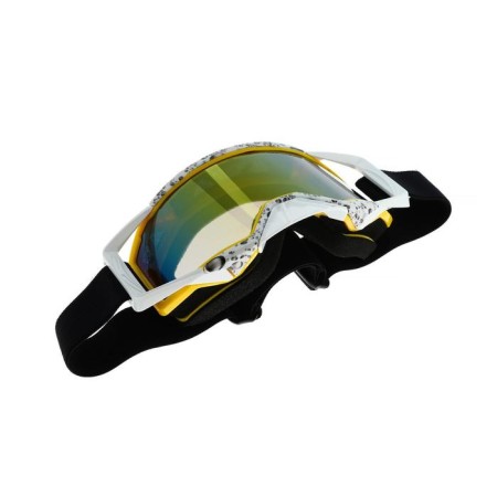 Glass-mask for motorcycle driving, mirror glass, white-yellow color, OM-8-2