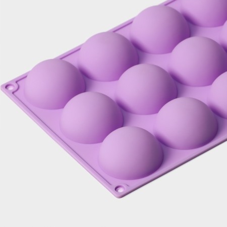The form for baking is the “figure. Hemisphere ”, silicone, 28 × 16.5 × 2.3 cm, 15 cells (D = 4.7 cm), lilac color-1