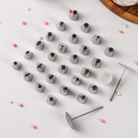 Confectionery: nozzles 26 pcs, d = 1.7 cm, adapter, confectionery nail, in the case-1