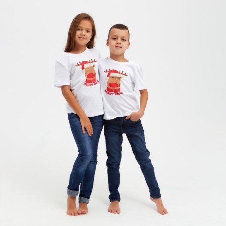 T-shirt New Year Children's KAFTAN "Merry XMAS" Size 34 (122-128 cm)