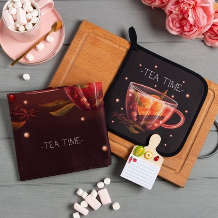 Gift "Time for Tea" towel 40x73cm, 19x19cm sever