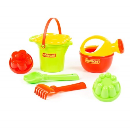 Sanding set No. 155: bucket, strainer, scoop, robberies, 2 molds, watering can, color mix-3