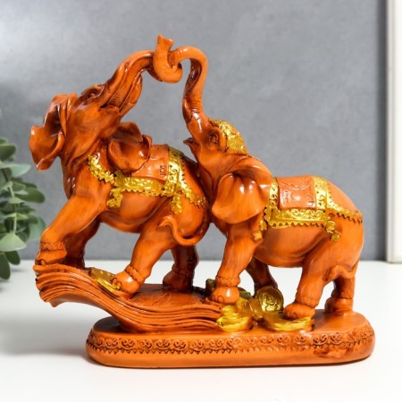 Polystone souvenir "Two cash elephants on a bill and coins" under a tree 18.7x21x7 cm